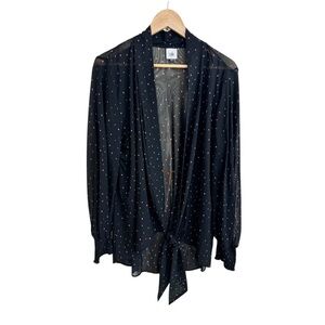 CAbi Impetuous Topper Black Pink Polka Dot Sheer Mesh Long Sleeve Womens Size L